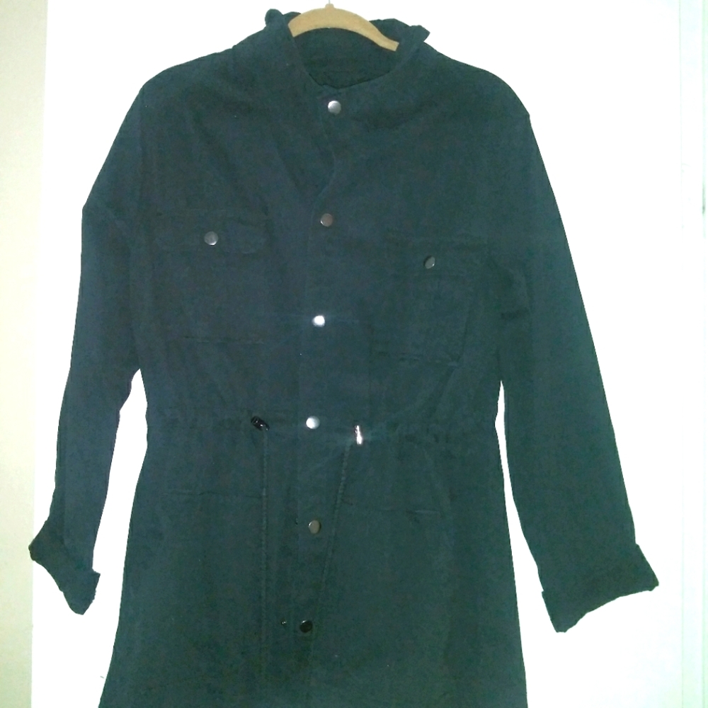 Black thigh length coat